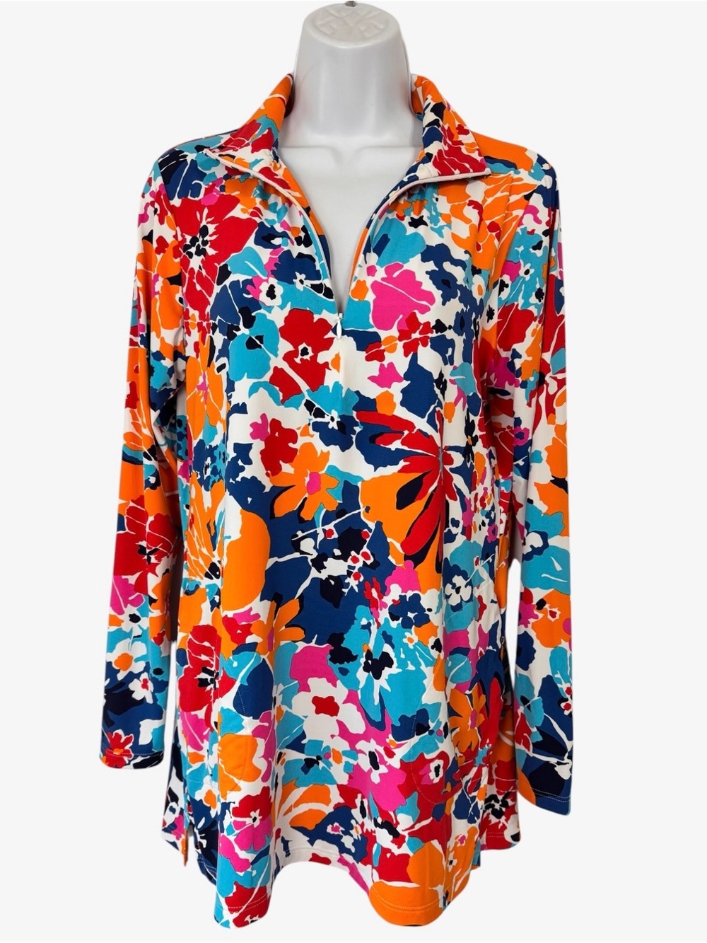 Lands End Womens Long Sleeve Rash Guard Top Bright Floral Size Small 6-8